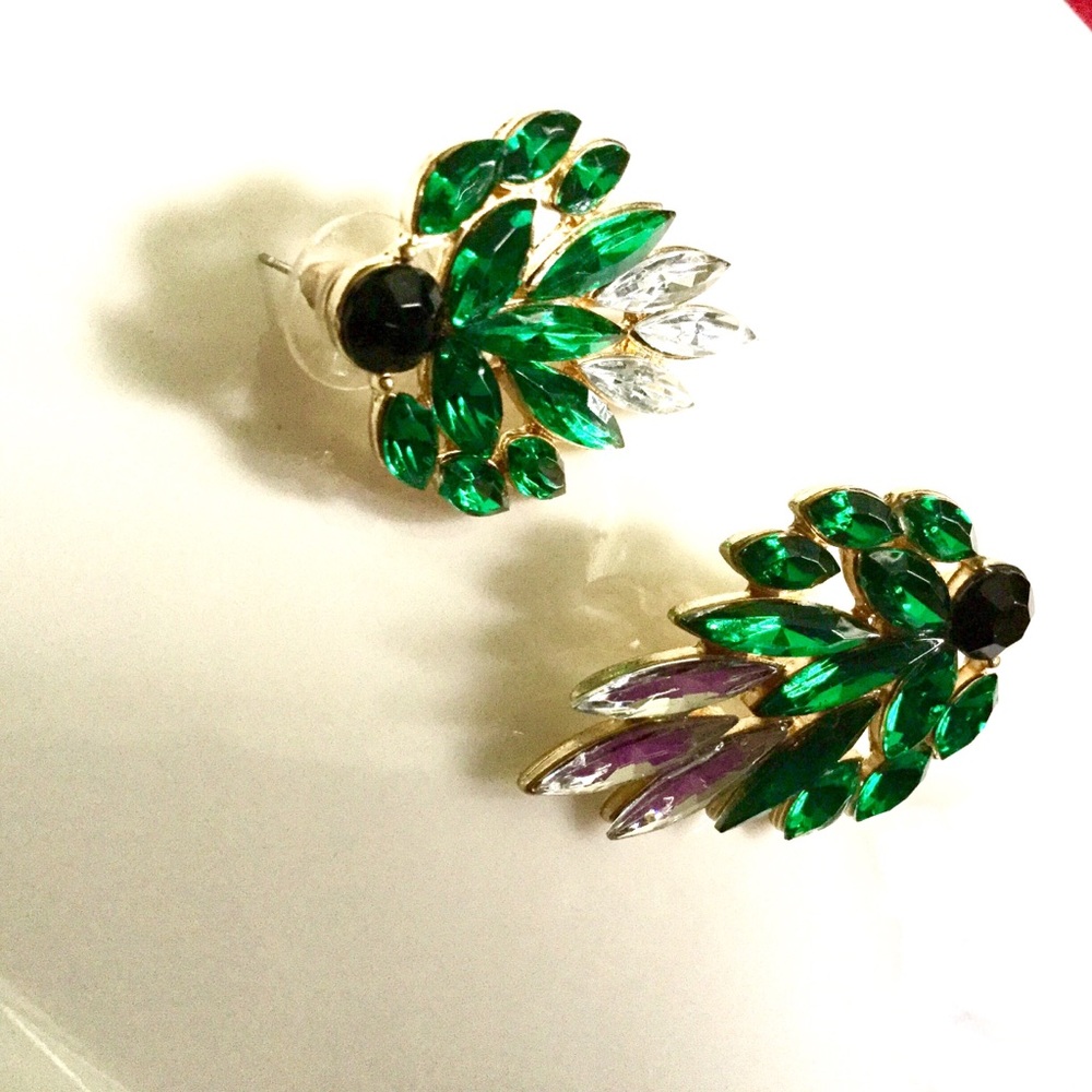 Jewel-toned Rhinestone pierced Earrings